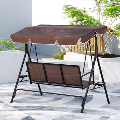 Gardeon Outdoor Swing Chair Garden Furniture Canopy Cup Holder 3 Seater Brown-Furniture &gt; Outdoor &gt; Outdoor Chairs-PEROZ Accessories