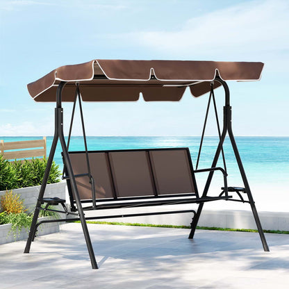 Gardeon Outdoor Swing Chair Garden Furniture Canopy Cup Holder 3 Seater Brown-Furniture &gt; Outdoor &gt; Outdoor Chairs-PEROZ Accessories