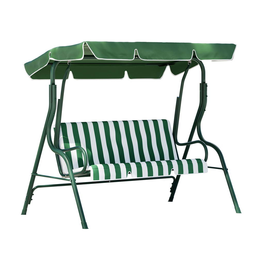 Gardeon Outdoor Swing Chair Garden Bench Furniture Canopy 3 Seater White Green-Furniture &gt; Outdoor &gt; Outdoor Benches-PEROZ Accessories