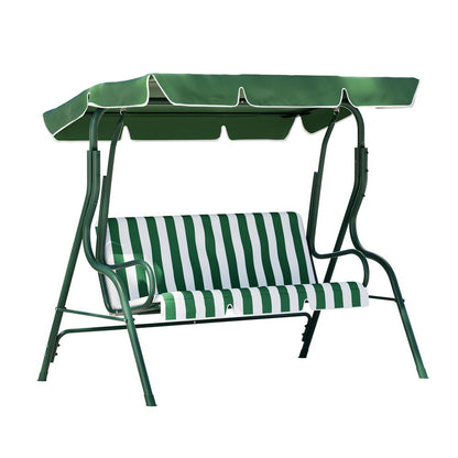 Gardeon Outdoor Swing Chair Garden Bench Furniture Canopy 3 Seater White Green-Furniture &gt; Outdoor &gt; Outdoor Benches-PEROZ Accessories
