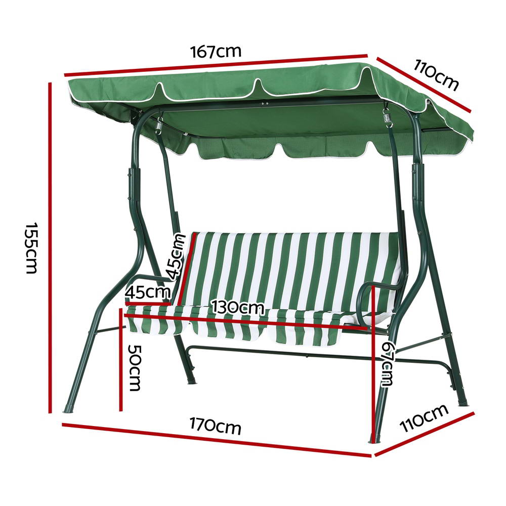 Gardeon Outdoor Swing Chair Garden Bench Furniture Canopy 3 Seater White Green-Furniture &gt; Outdoor &gt; Outdoor Benches-PEROZ Accessories