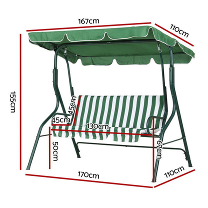 Gardeon Outdoor Swing Chair Garden Bench Furniture Canopy 3 Seater White Green-Furniture &gt; Outdoor &gt; Outdoor Benches-PEROZ Accessories