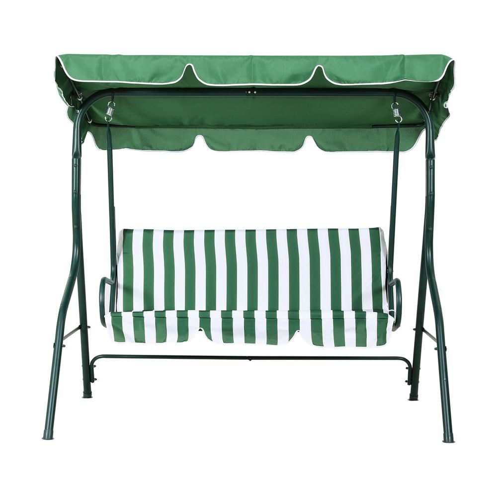 Gardeon Outdoor Swing Chair Garden Bench Furniture Canopy 3 Seater White Green-Furniture &gt; Outdoor &gt; Outdoor Benches-PEROZ Accessories