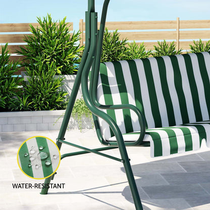 Gardeon Outdoor Swing Chair Garden Bench Furniture Canopy 3 Seater White Green-Furniture &gt; Outdoor &gt; Outdoor Benches-PEROZ Accessories