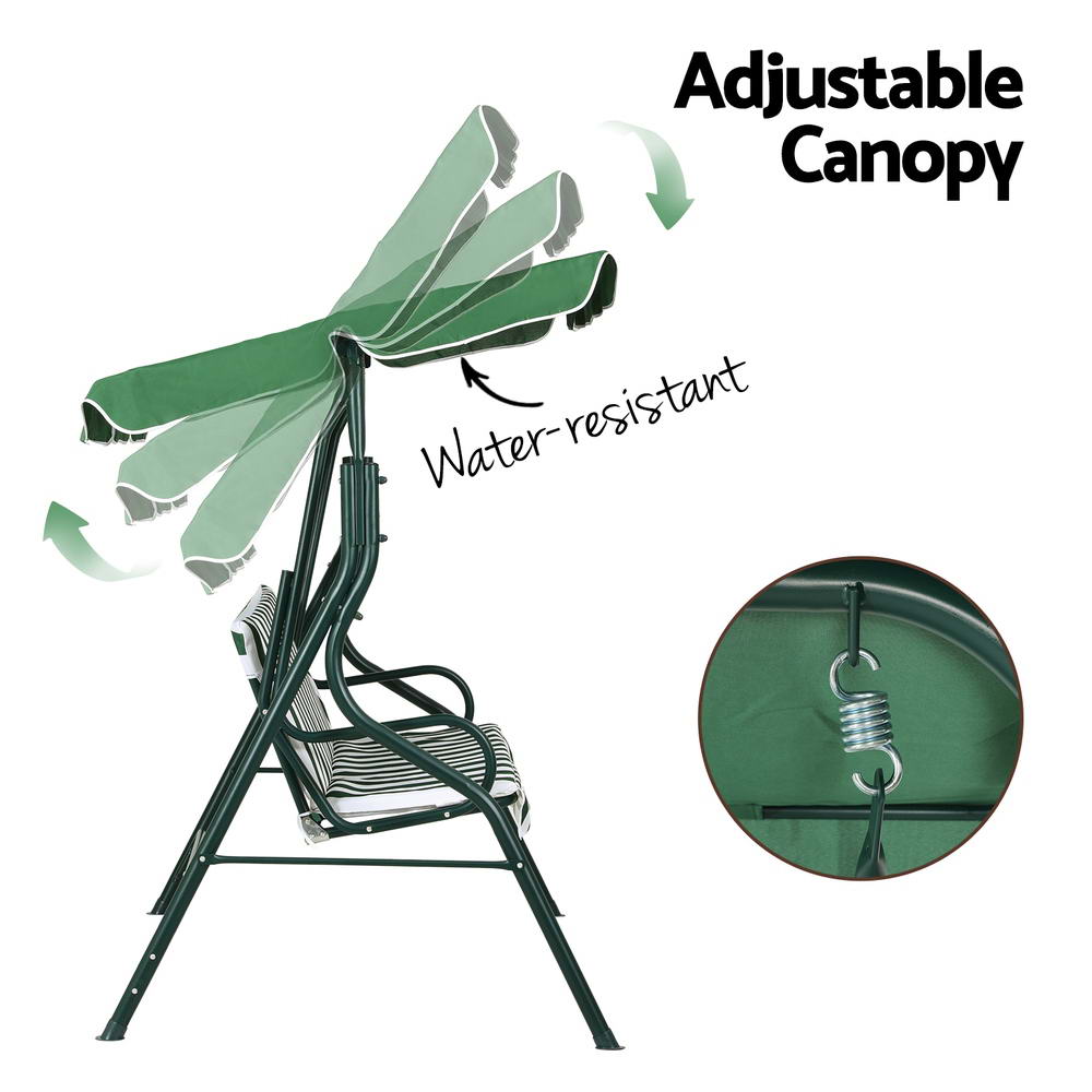 Gardeon Outdoor Swing Chair Garden Bench Furniture Canopy 3 Seater White Green-Furniture &gt; Outdoor &gt; Outdoor Benches-PEROZ Accessories