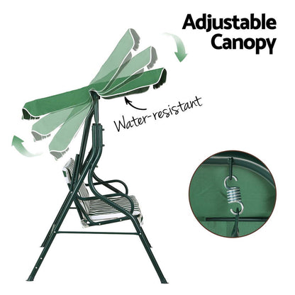 Gardeon Outdoor Swing Chair Garden Bench Furniture Canopy 3 Seater White Green-Furniture &gt; Outdoor &gt; Outdoor Benches-PEROZ Accessories