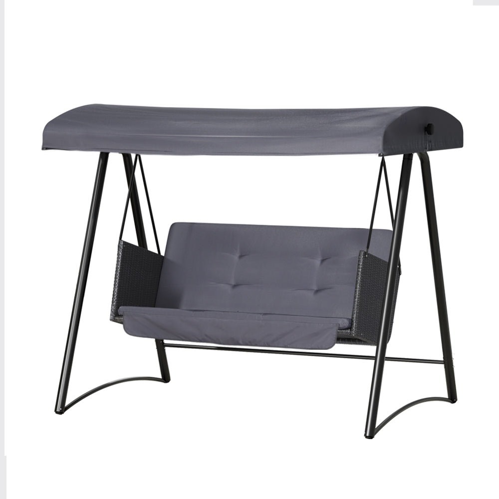 Gardeon Outdoor Swing Chair Garden Bench Furniture Canopy 3 Seater Rattan Grey-Swing Chairs-PEROZ Accessories