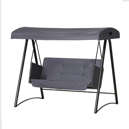 Gardeon Outdoor Swing Chair Garden Bench Furniture Canopy 3 Seater Rattan Grey-Swing Chairs-PEROZ Accessories