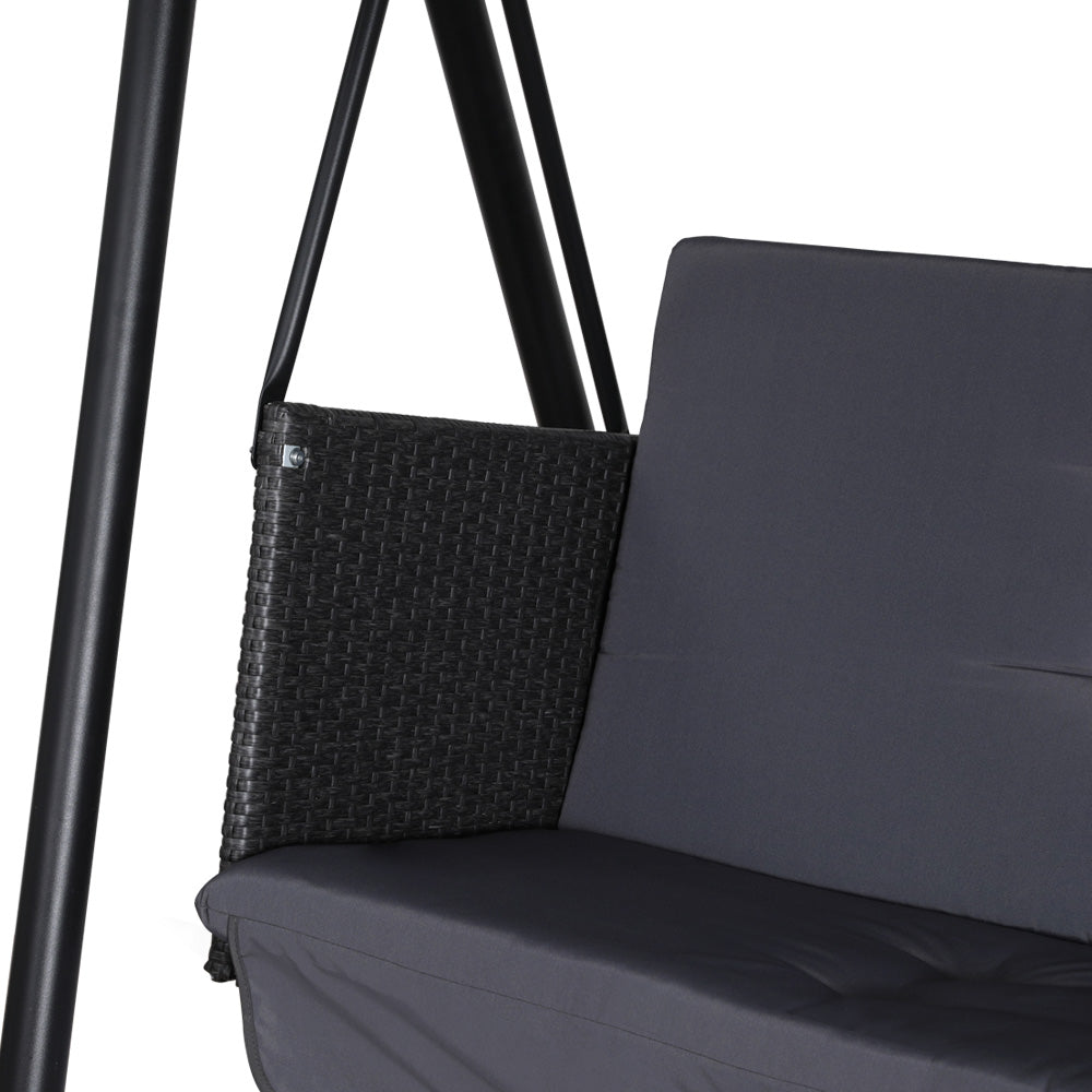 Gardeon Outdoor Swing Chair Garden Bench Furniture Canopy 3 Seater Rattan Grey-Swing Chairs-PEROZ Accessories