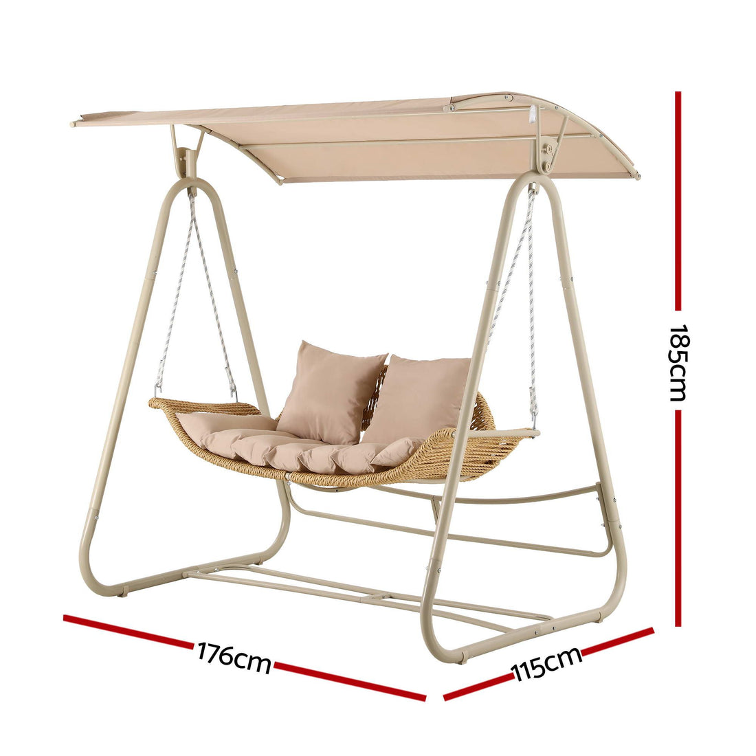 Gardeon Outdoor Swing Chair 2-Seater Rattan Seat with Canopy Beige-Furniture > Outdoor > Outdoor Chairs-PEROZ Accessories