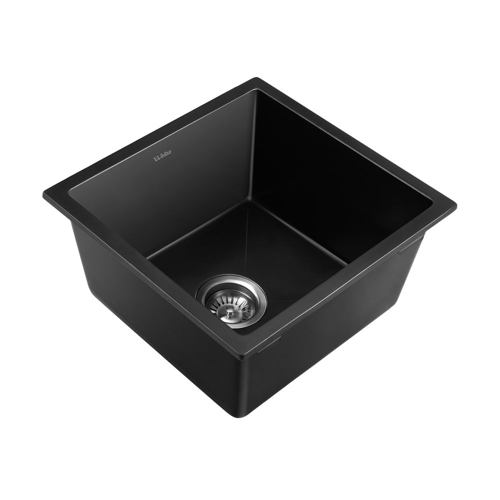 Welba Kitchen Sink 38x38cm Granite Stone Sink Laundry Basin Single Bowl Black-Granite Sink-PEROZ Accessories
