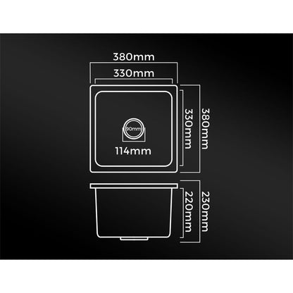 Welba Kitchen Sink 38x38cm Granite Stone Sink Laundry Basin Single Bowl Black-Granite Sink-PEROZ Accessories