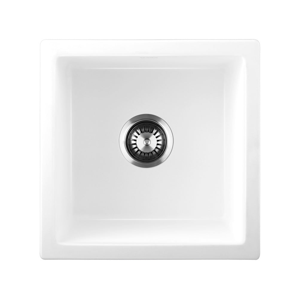 Welba Kitchen Sink 38x38cm Granite Stone Sink Laundry Basin Single Bowl White-Granite Sink-PEROZ Accessories