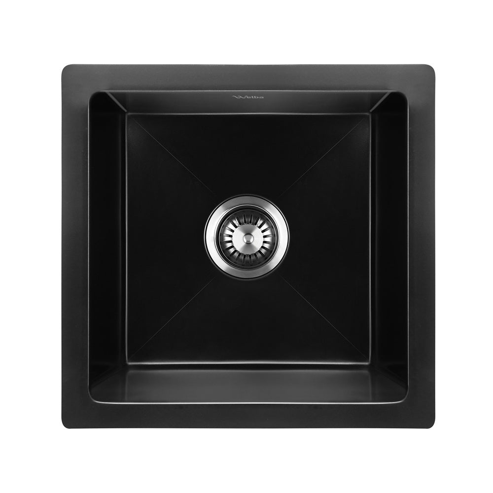 Welba Kitchen Sink Stone Sink Granite Laundry Basin Single Bowl 45cmx45cm Black-Kitchen Sinks-PEROZ Accessories