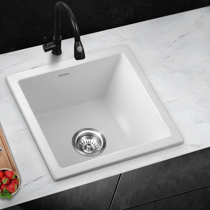 Welba Kitchen Sink Stone Sink Granite Laundry Basin Single Bowl 45cmx45cm White-Kitchen Sinks-PEROZ Accessories