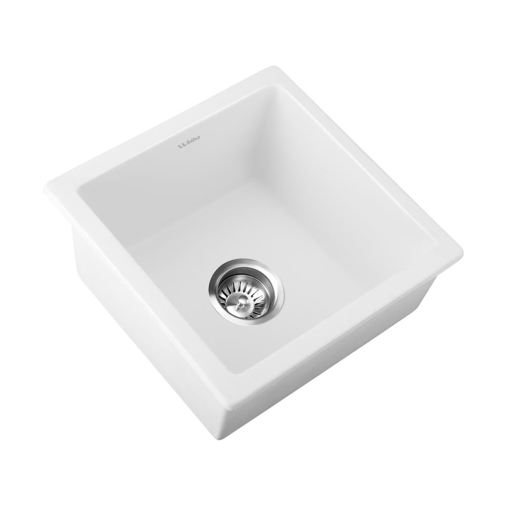 Welba Kitchen Sink Stone Sink Granite Laundry Basin Single Bowl 45cmx45cm White-Kitchen Sinks-PEROZ Accessories