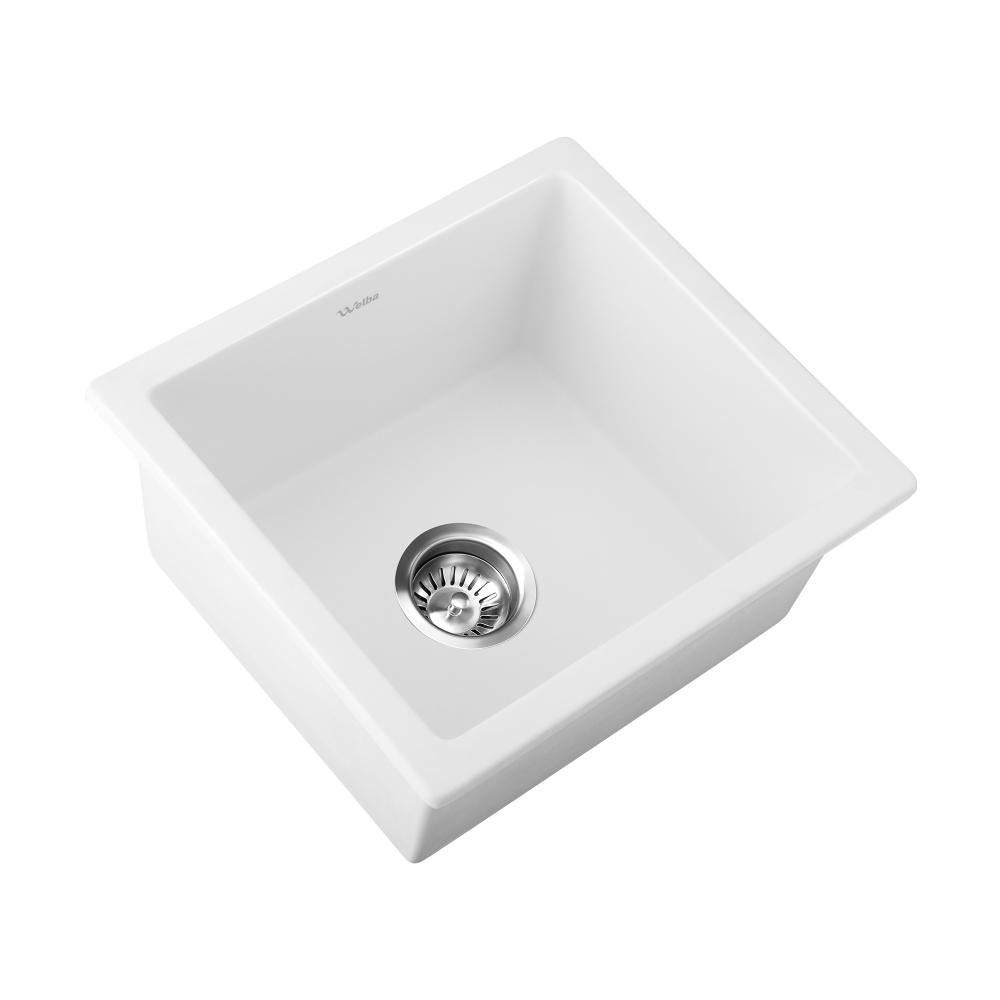 Welba Kitchen Sink Granite Stone Laundry Basin Under/Top Single Bowl 460x410mm-Kitchen Sinks-PEROZ Accessories
