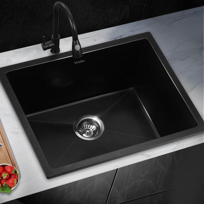 Welba Kitchen Sink 55x45cm Granite Stone Sink Laundry Basin Single Bowl Black-Granite Sink-PEROZ Accessories