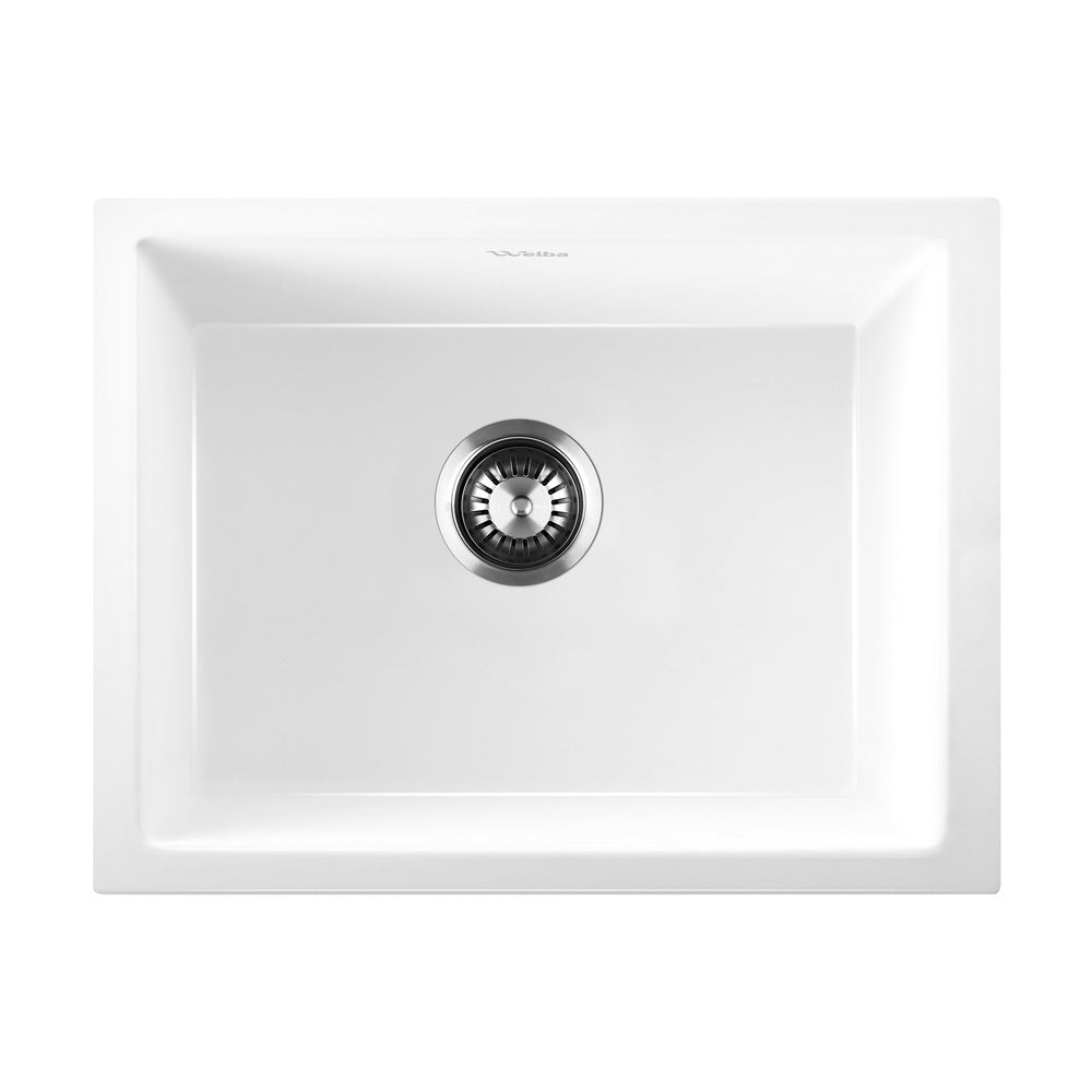 Welba Kitchen Sink 55x45cm Granite Stone Sink Laundry Basin Single Bowl White-Granite Sink-PEROZ Accessories