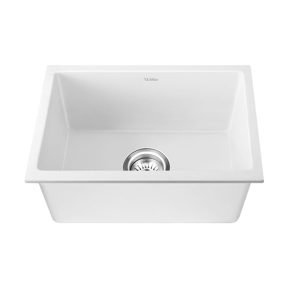 Welba Kitchen Sink 55x45cm Granite Stone Sink Laundry Basin Single Bowl White-Granite Sink-PEROZ Accessories