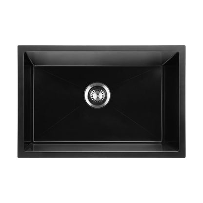 Welba Kitchen Sink 70x45cm Granite Stone Sink Laundry Basin Single Bowl Black-Granite Sink-PEROZ Accessories