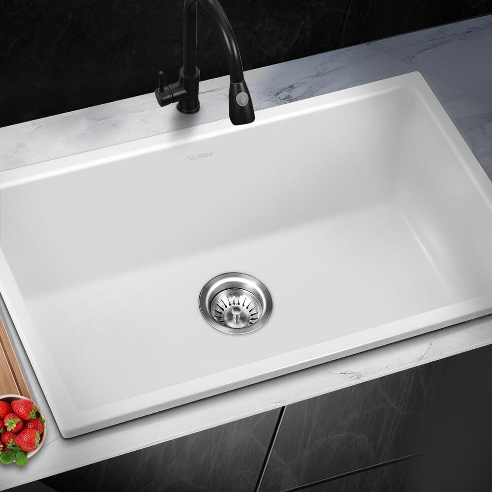Welba Kitchen Sink 70x45cm Granite Stone Sink Laundry Basin Single Bowl White-Granite Sink-PEROZ Accessories