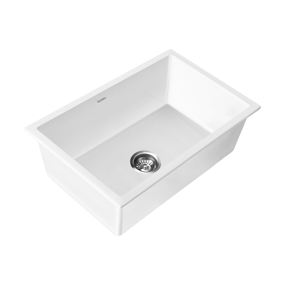 Welba Kitchen Sink 70x45cm Granite Stone Sink Laundry Basin Single Bowl White-Granite Sink-PEROZ Accessories