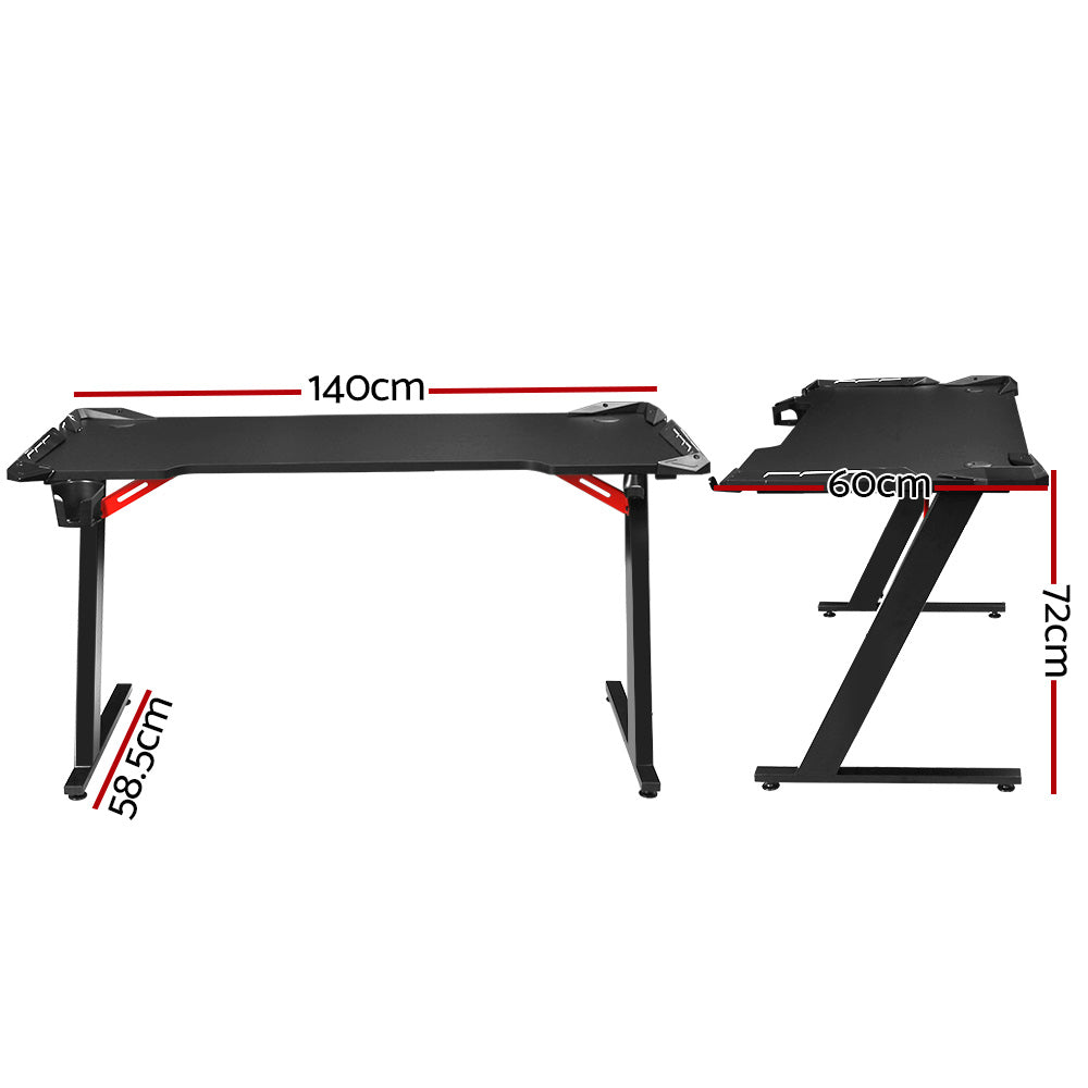 Artiss Gaming Desk Computer Desks LED Light 140CM-Furniture &gt; Office-PEROZ Accessories