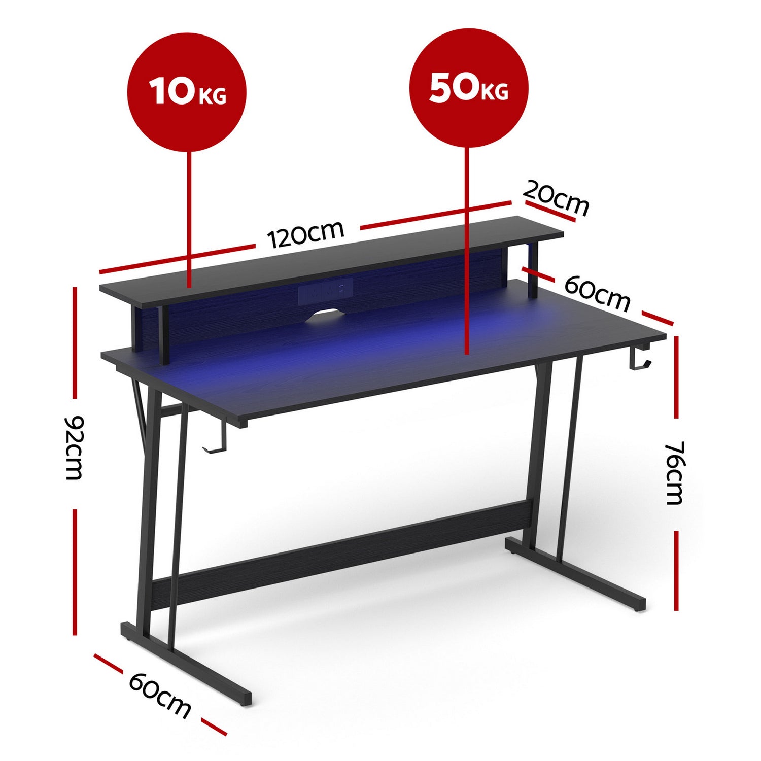 Artiss Gaming Desk with LED Lights Computer Desk Table with Monitor Shelf Power 120cm-Furniture > Office > Desks-PEROZ Accessories