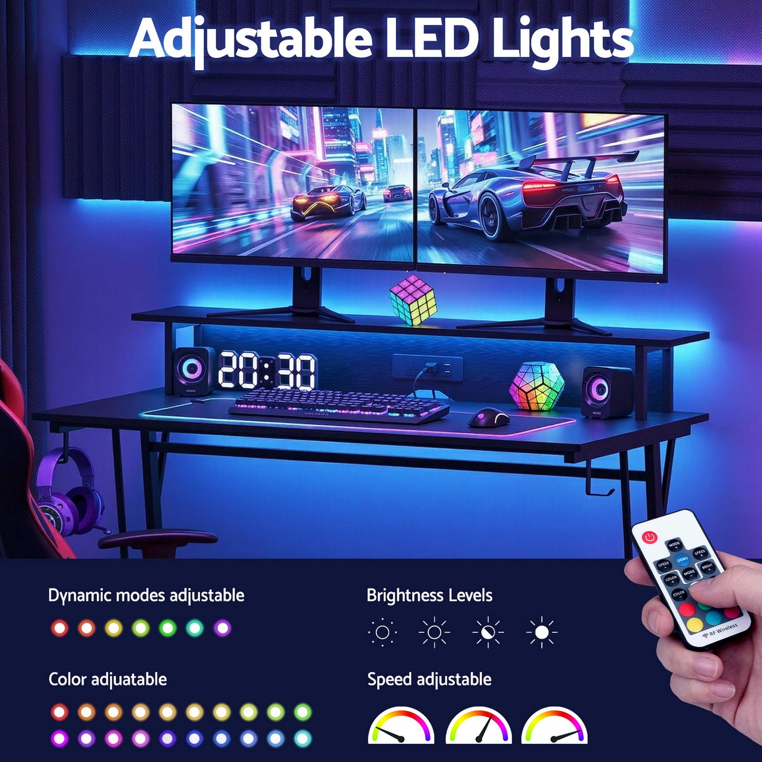 Artiss Gaming Desk with LED Lights Computer Desk Table with Monitor Shelf Power 120cm-Furniture > Office > Desks-PEROZ Accessories