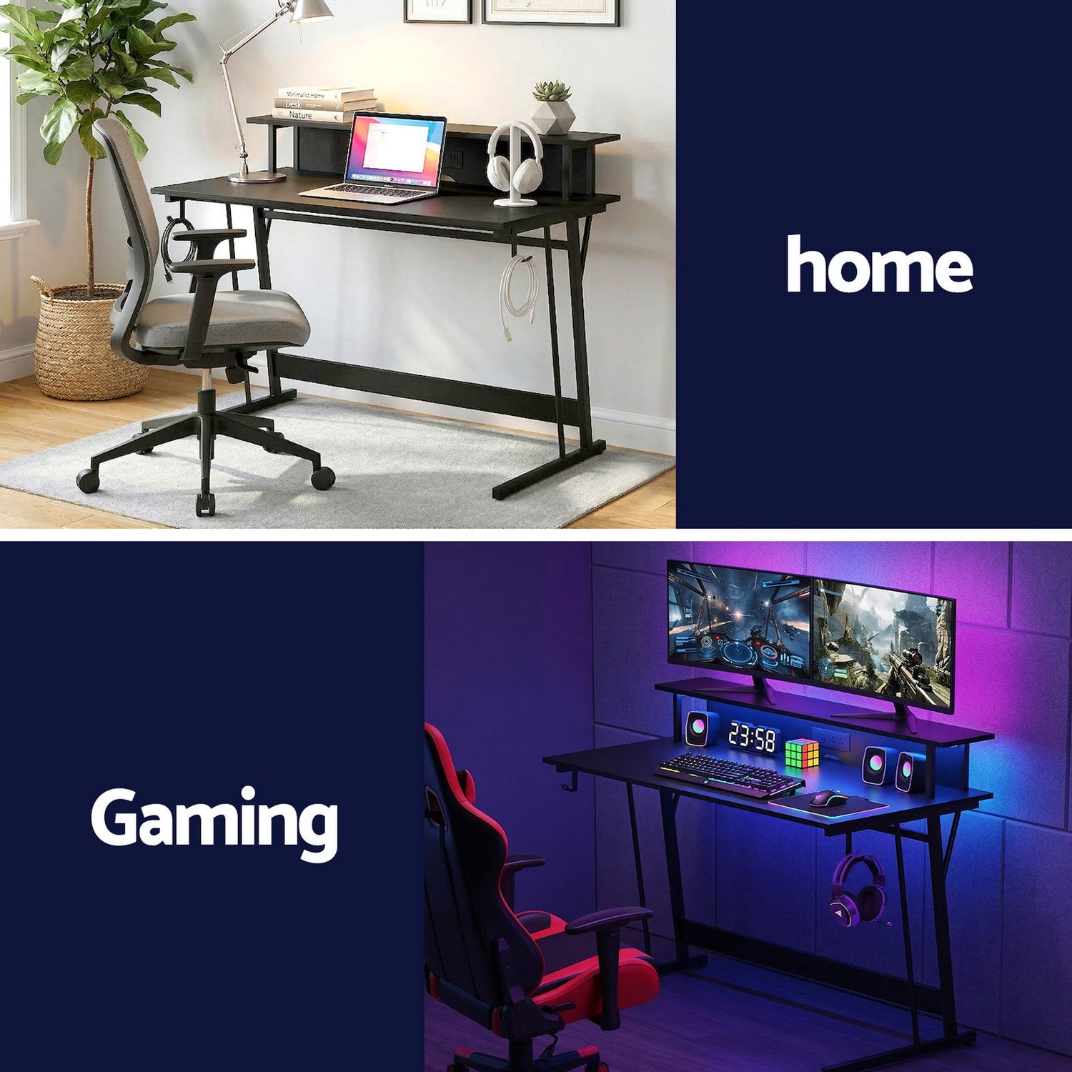 Artiss Gaming Desk with LED Lights Computer Desk Table with Monitor Shelf Power 120cm-Furniture > Office > Desks-PEROZ Accessories