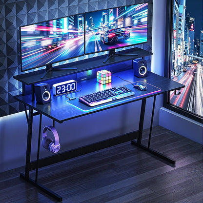 Artiss Gaming Desk with LED Lights Computer Desk Table with Monitor Shelf Power 120cm-Furniture > Office > Desks-PEROZ Accessories