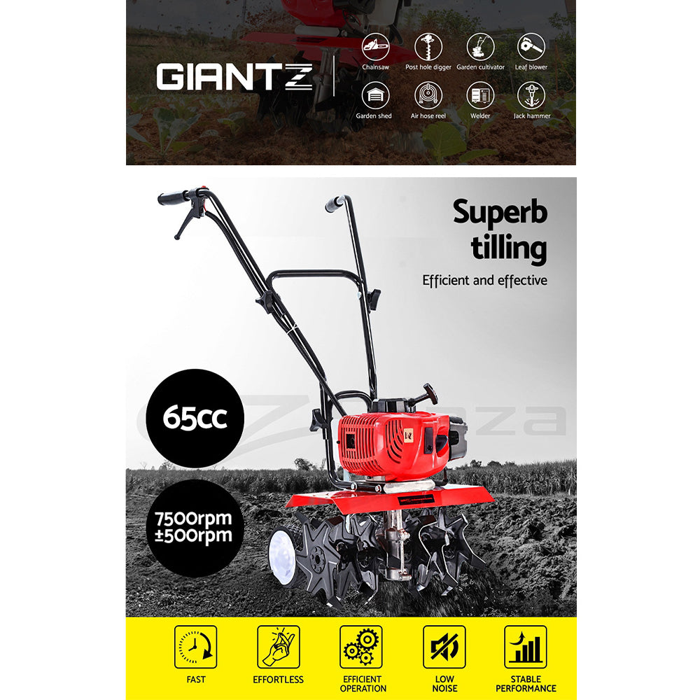 Giantz 65CC Tiller Rototiller Garden Cultivator 6 Blades Soil Power Rotary Hoe-Home &amp; Garden > Garden Tools-PEROZ Accessories