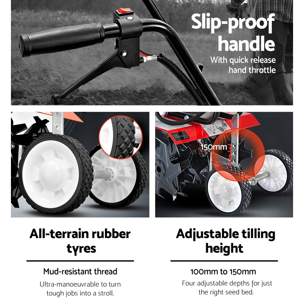 Giantz 65CC Tiller Rototiller Garden Cultivator 6 Blades Soil Power Rotary Hoe-Home &amp; Garden > Garden Tools-PEROZ Accessories