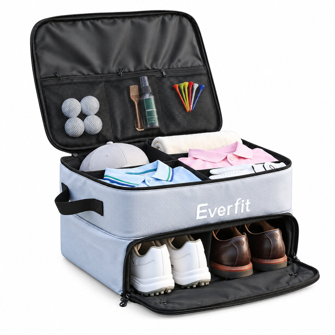 Everfit Golf Storage Bag 2-Tier Trunk Organizer with Ventilated Shoe Compartment Grey-Sports &amp; Fitness > Golf > Golf Accessories-PEROZ Accessories