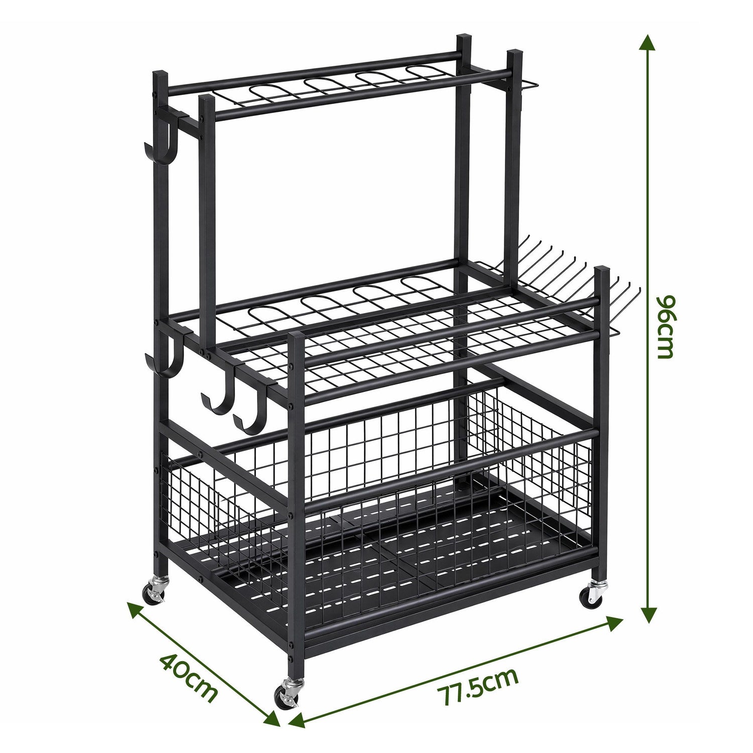 Gardeon Garden Tool Organizer Rack 16 Slots Rolling Garage Storage with Hooks