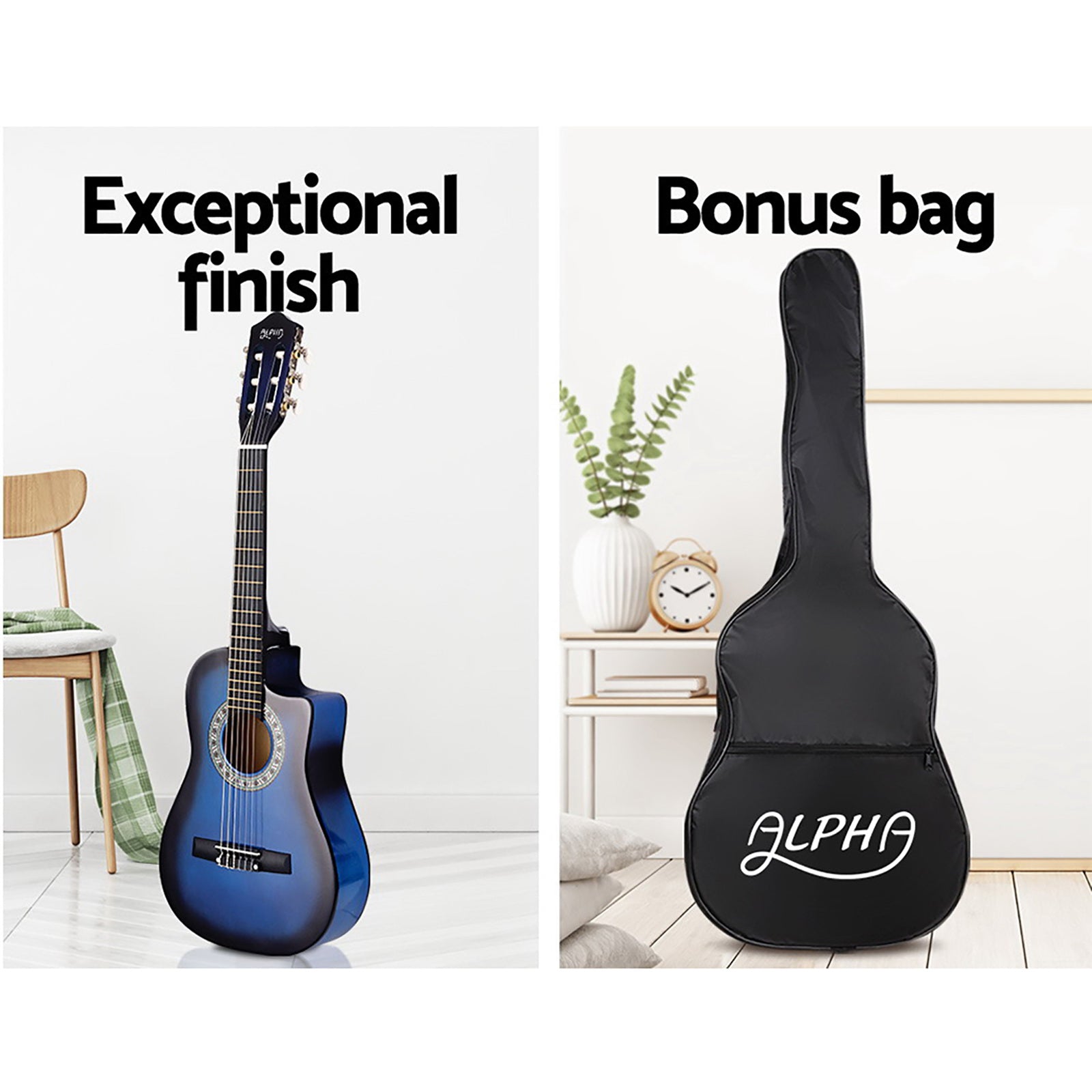 Alpha 34 Inch Classical Guitar Wooden Body Nylon String w/ Stand Beignner Blue-Audio &amp; Video &gt; Musical Instrument &amp; Accessories-PEROZ Accessories