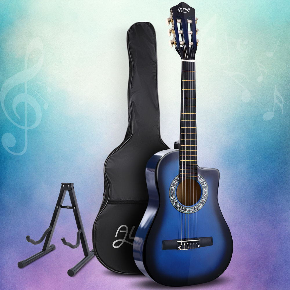 Alpha 34 Inch Classical Guitar Wooden Body Nylon String w/ Stand Beignner Blue-Audio &amp; Video &gt; Musical Instrument &amp; Accessories-PEROZ Accessories