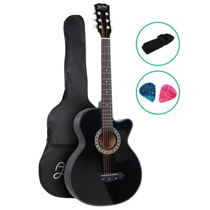 Alpha 38 Inch Acoustic Guitar Wooden Body Steel String Full Size Cutaway Black-Audio &amp; Video > Musical Instrument &amp; Accessories-PEROZ Accessories