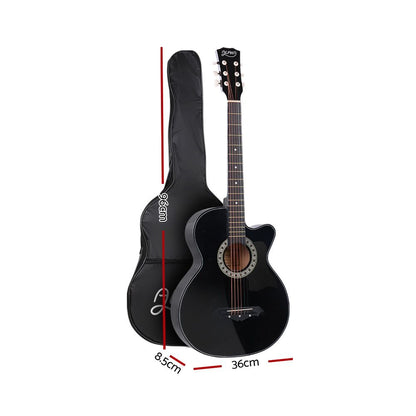 Alpha 38 Inch Acoustic Guitar Wooden Body Steel String Full Size Cutaway Black-Audio &amp; Video > Musical Instrument &amp; Accessories-PEROZ Accessories