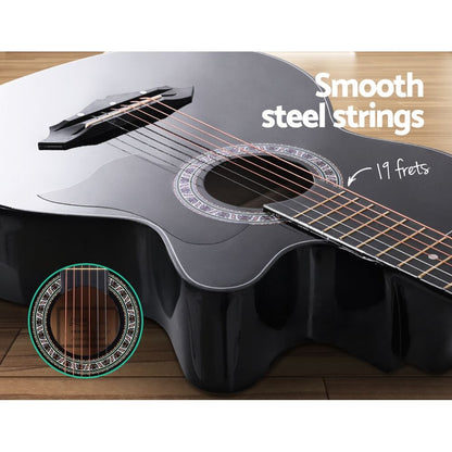 Alpha 38 Inch Acoustic Guitar Wooden Body Steel String Full Size Cutaway Black-Audio &amp; Video > Musical Instrument &amp; Accessories-PEROZ Accessories