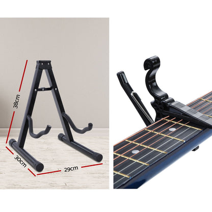 Alpha 38 Inch Acoustic Guitar Wooden Body Steel String Full Size w/ Stand Blue-Audio &amp; Video &gt; Musical Instrument &amp; Accessories-PEROZ Accessories