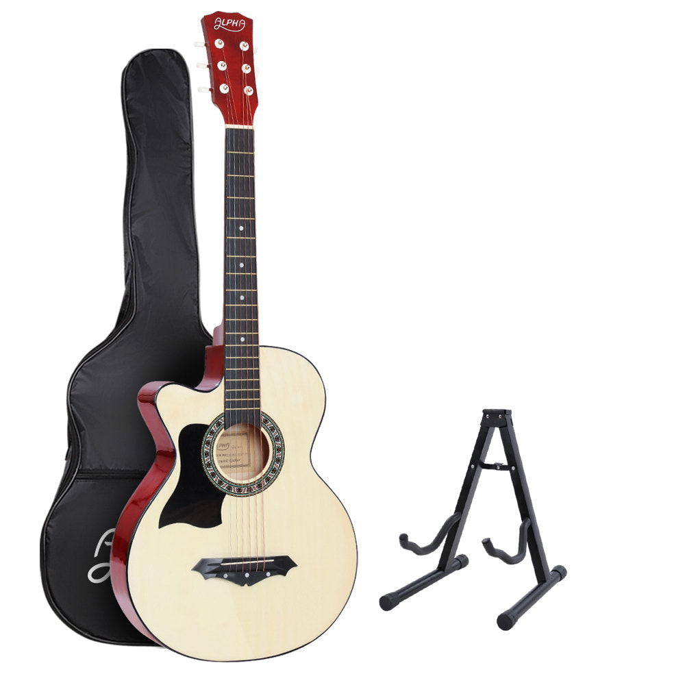 Alpha 38 Inch Acoustic Guitar Wooden Body Steel String w/ Stand Left Handed-Audio &amp; Video &gt; Musical Instrument &amp; Accessories-PEROZ Accessories