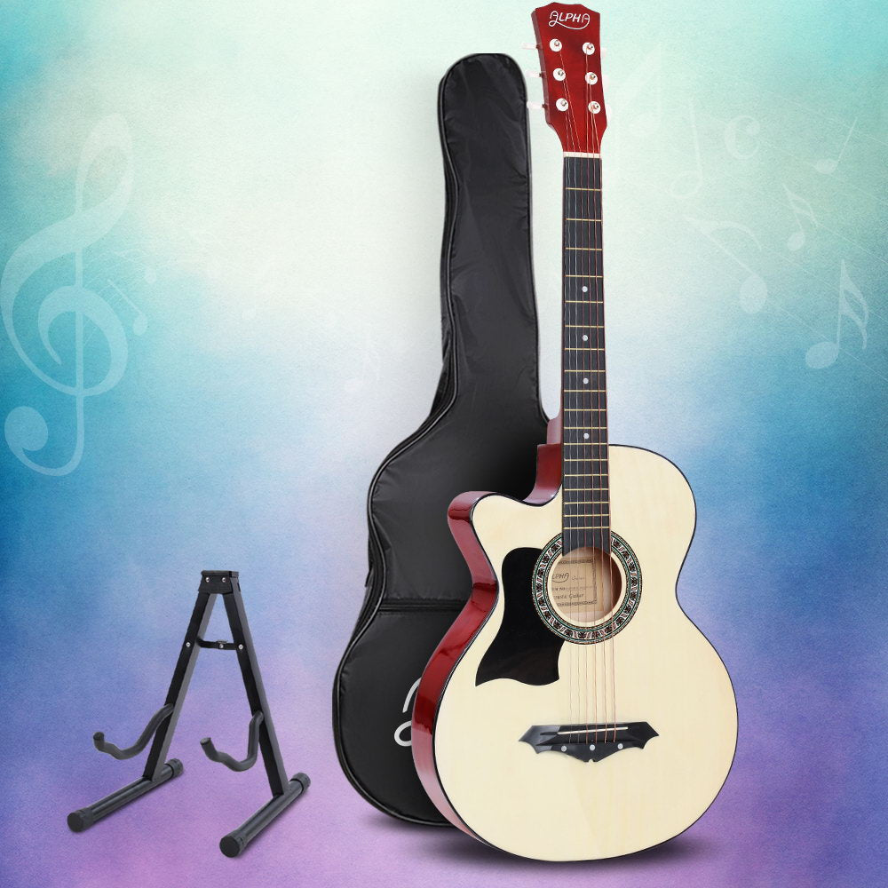 Alpha 38 Inch Acoustic Guitar Wooden Body Steel String w/ Stand Left Handed-Audio &amp; Video &gt; Musical Instrument &amp; Accessories-PEROZ Accessories
