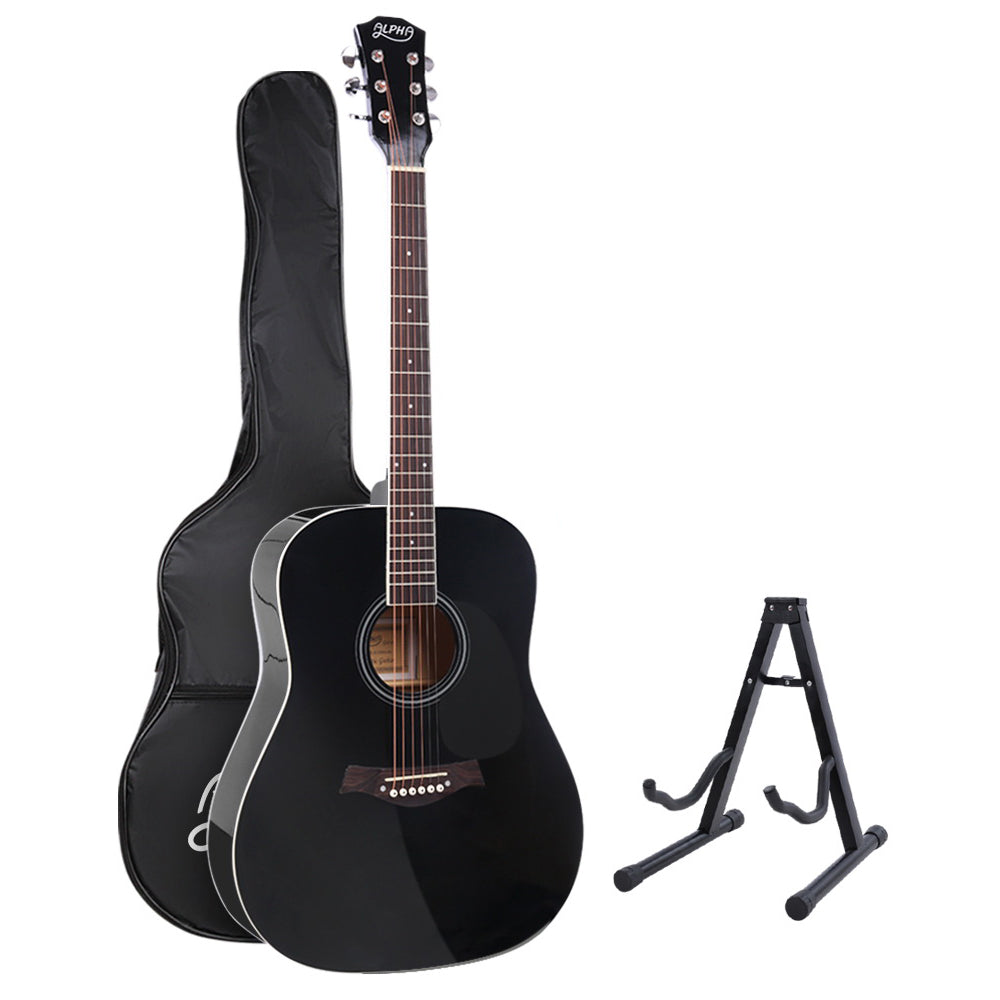 Alpha 41 Inch Acoustic Guitar Wooden Body Steel String Dreadnought Stand Black-Audio &amp; Video &gt; Musical Instrument &amp; Accessories-PEROZ Accessories
