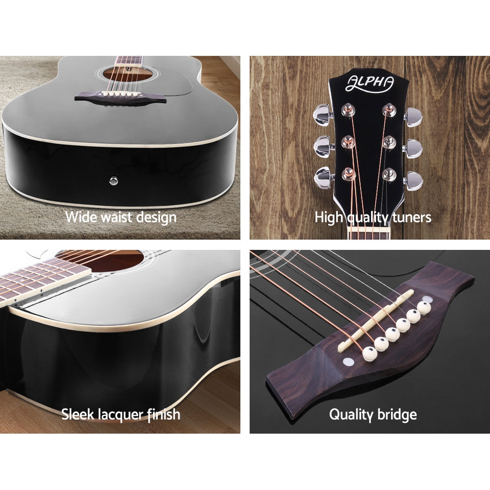 Alpha 41 Inch Acoustic Guitar Wooden Body Steel String Dreadnought Stand Black-Audio &amp; Video &gt; Musical Instrument &amp; Accessories-PEROZ Accessories