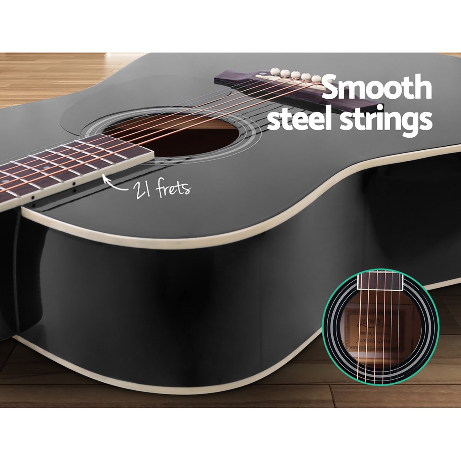 Alpha 41 Inch Acoustic Guitar Wooden Body Steel String Dreadnought Stand Black-Audio &amp; Video &gt; Musical Instrument &amp; Accessories-PEROZ Accessories