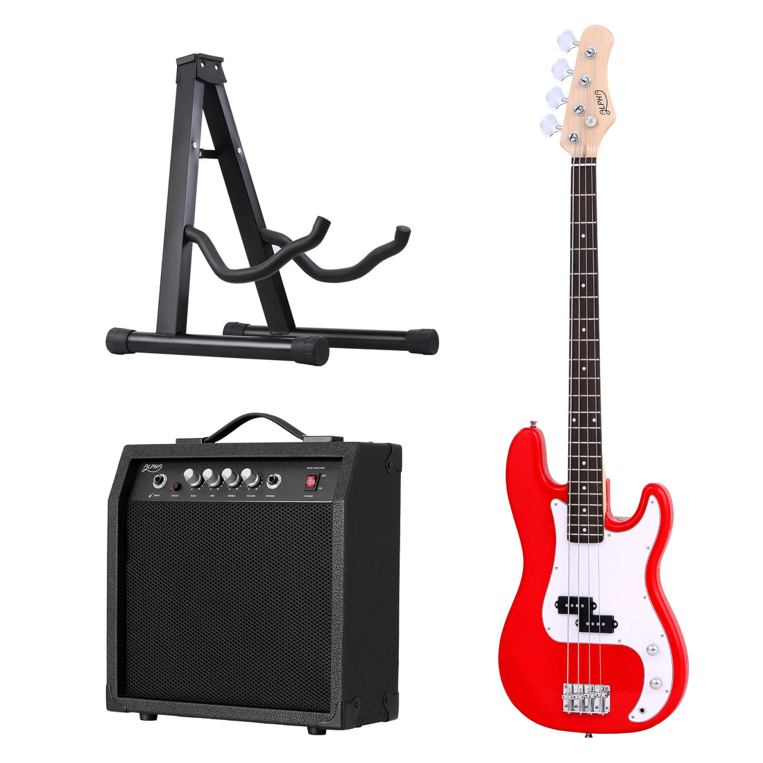 Alpha Electric Guitar Bass 47 Inch Set Kit 40W Bass Guitar Amplifier Guitar Stand Folding-Audio &amp; Video > Musical Instrument &amp; Accessories > Guitars-PEROZ Accessories