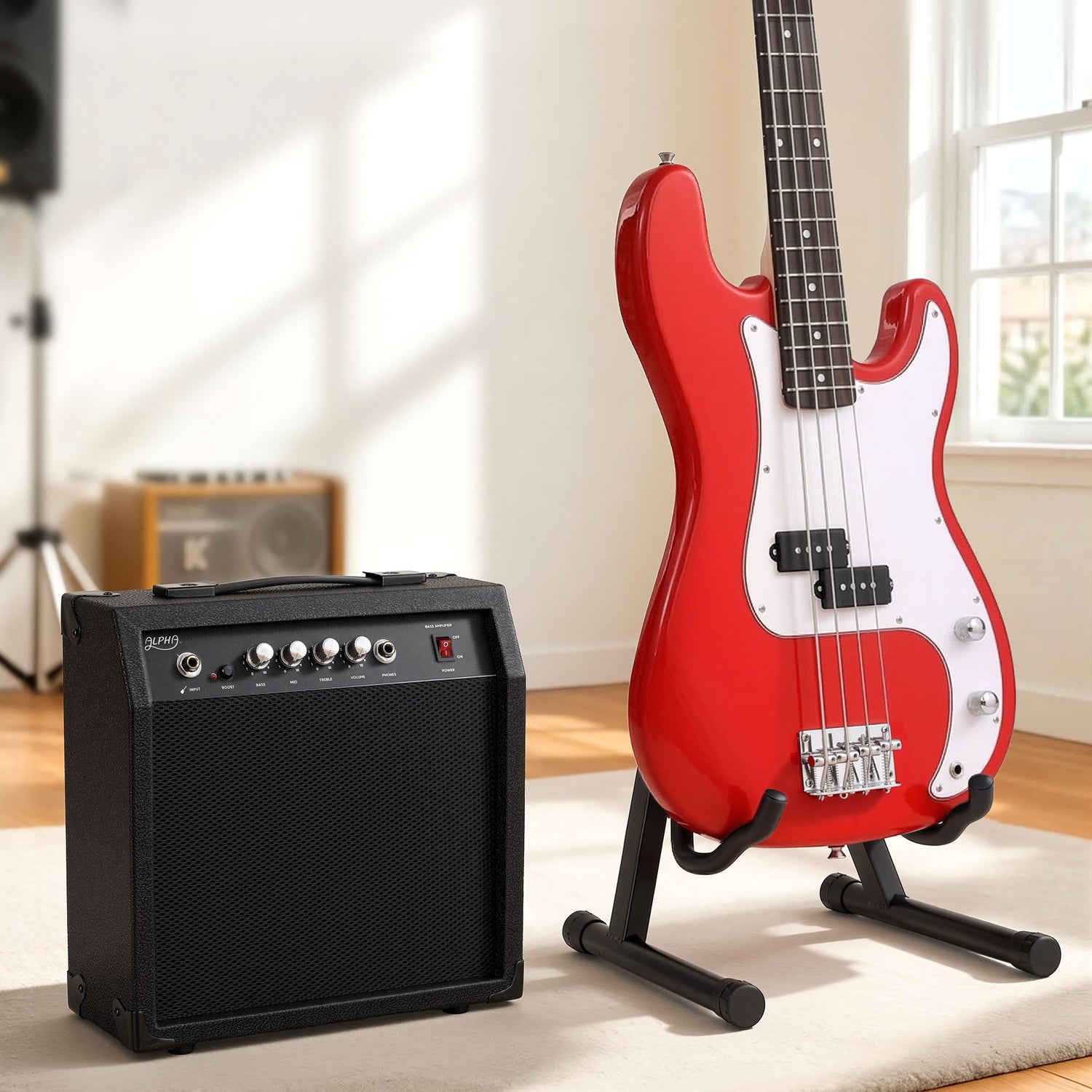 Alpha Electric Guitar Bass 47 Inch Set Kit 40W Bass Guitar Amplifier Guitar Stand Folding-Audio &amp; Video > Musical Instrument &amp; Accessories > Guitars-PEROZ Accessories