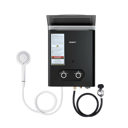 Devanti Portable Gas Water Heater LPG-powered System Black-Outdoor Recreation > Camping > Portable Toilets &amp; Showers-PEROZ Accessories
